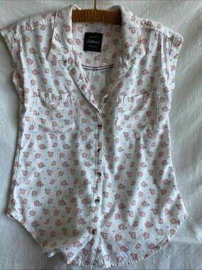 Jachs White Button-Front Floral Cap Sleeve Shirt